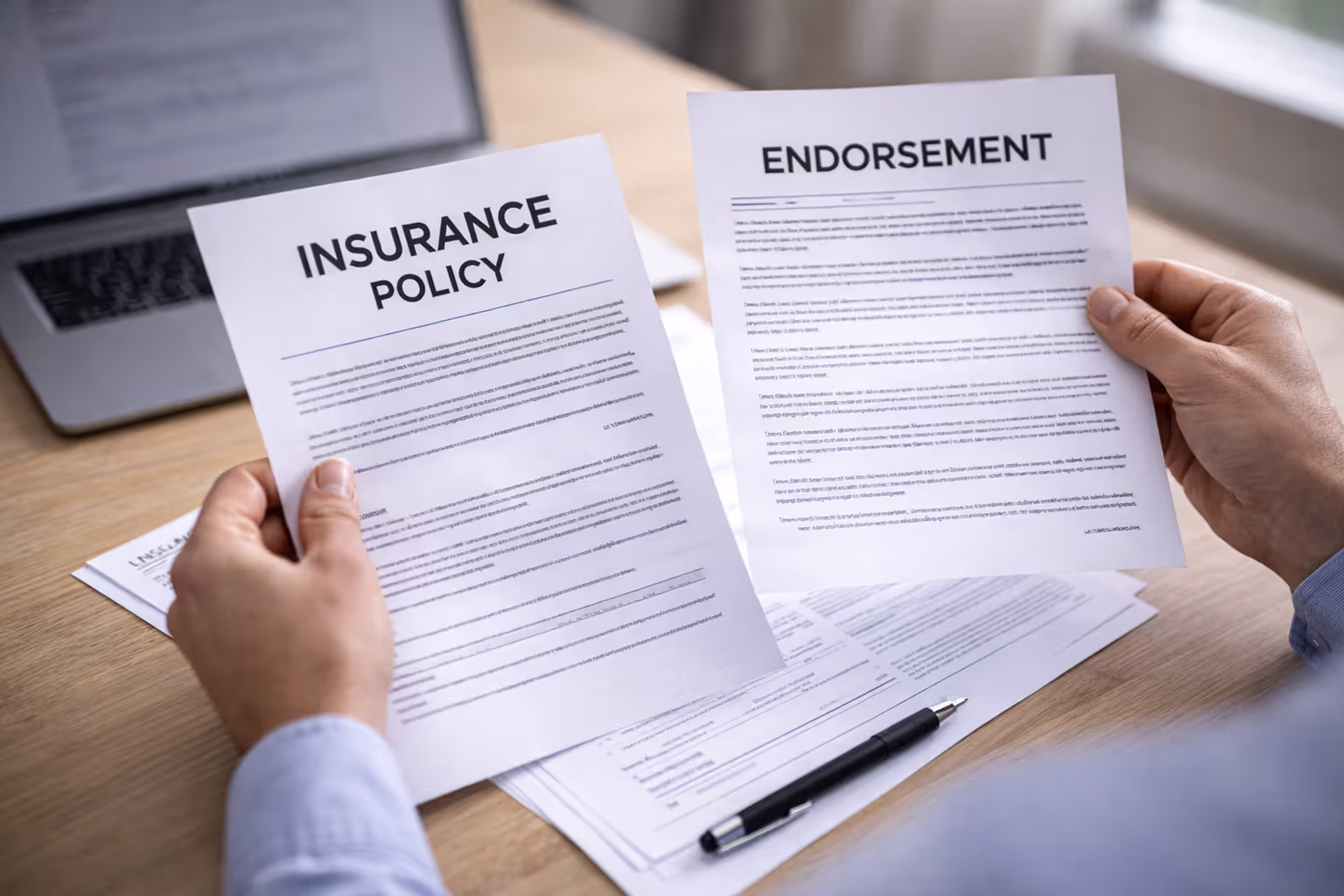 Person reviewing insurance policy with endorsement document