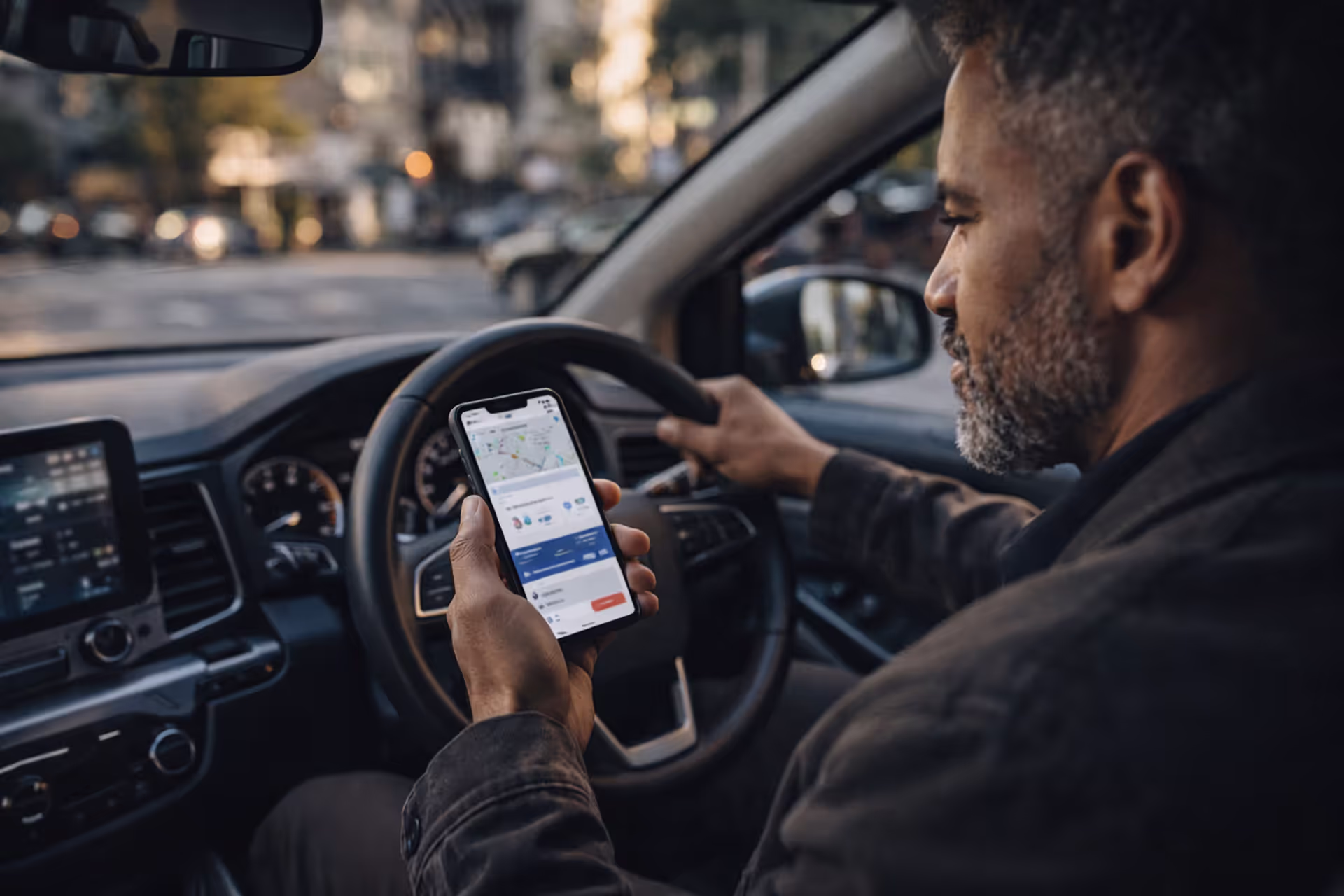 driver using insurance app inside car